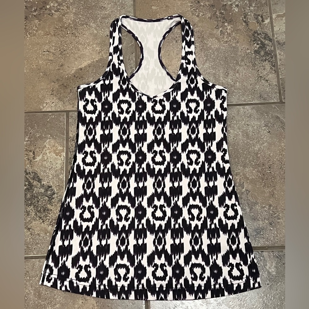 Lululemon Athletica White Tank Top with Black and Purple Pattern
